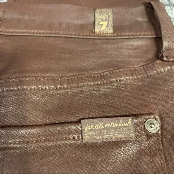 7 FOR ALL MANKIND Coated Brown Ankle Super Skinny High Waist Jeans Waist 25 #773 - Picture 5 of 14